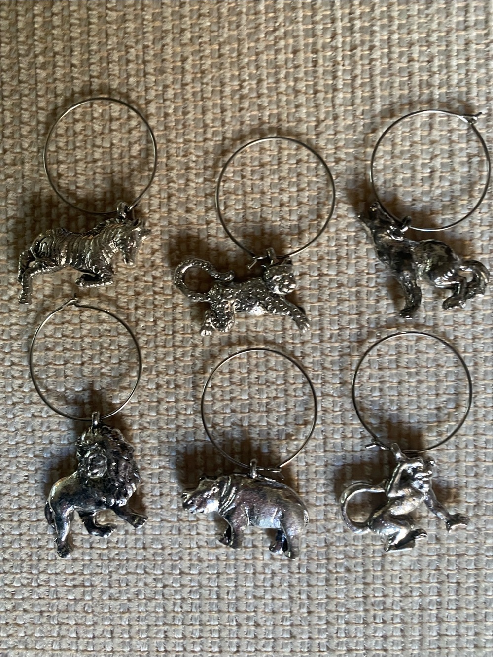 POTTERY BARN - “Safari” 6 Wine stem charms ‘99 New - Vintage